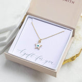 Image shows Evil Eye Enamel Star Necklace in a gift box on a gift for you sentiment card