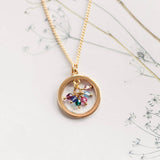 Image shows family birthstone halo necklace