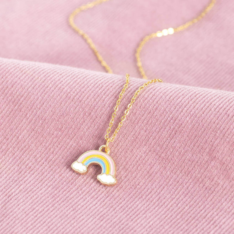 Image shows gold plated pastel rainbow necklace