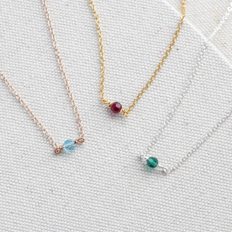 Image shows rose gold, gold and silver Minimalist Birthstone Bead Necklace