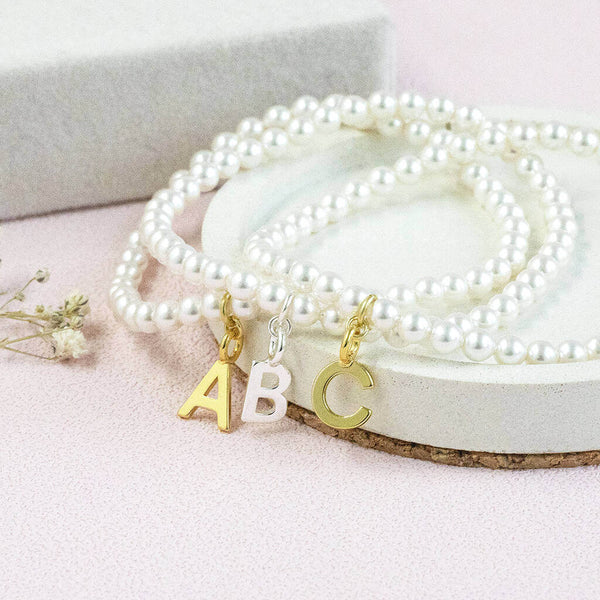Image shows Personalised Bridesmaids Pearl Charm Bracelet