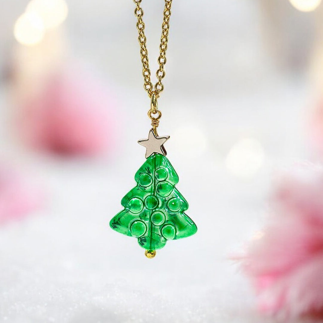 Glass Christmas Tree Necklace With Gold Star Detail – JOY by