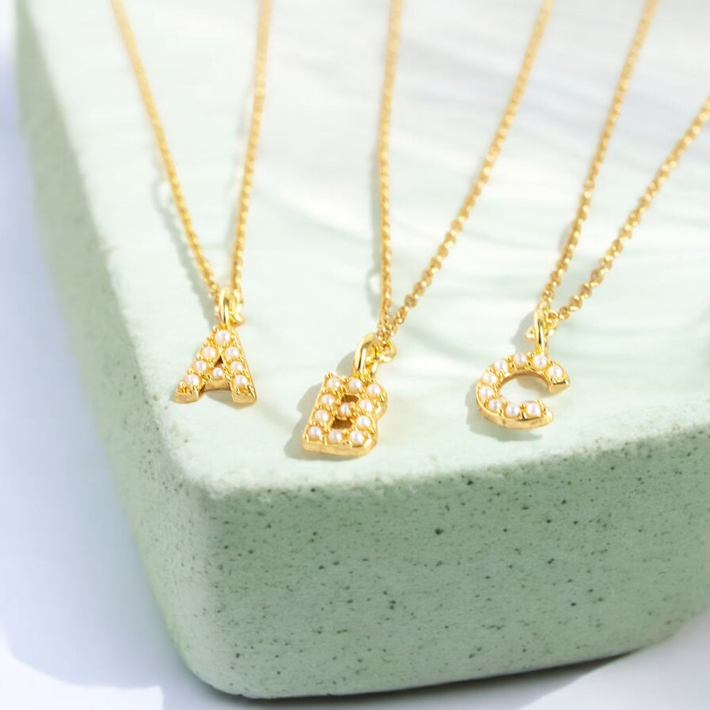 Dainty Pearl Initial Necklace Pearls – JOY by Corrine Smith