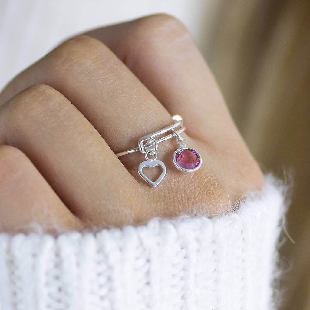 Charm Birthstone Rings Sterling Silver Birthstone Charm Ring
