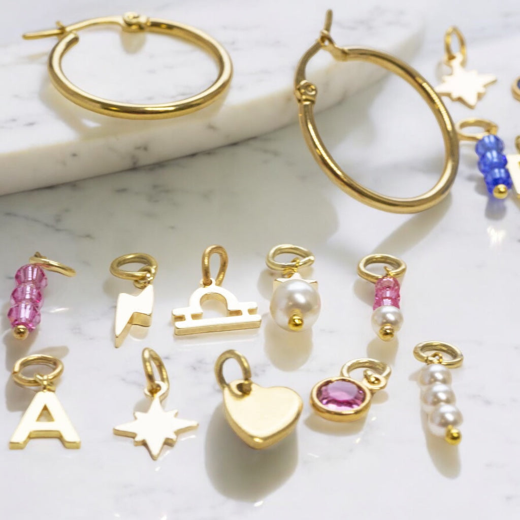 Birthstone Hoop Earrings with Charms JOY by Corrine Smith