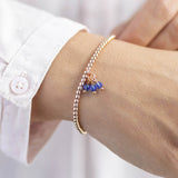 Image shows rose gold 30th birthday beaded bracelet with sapphire birthstones