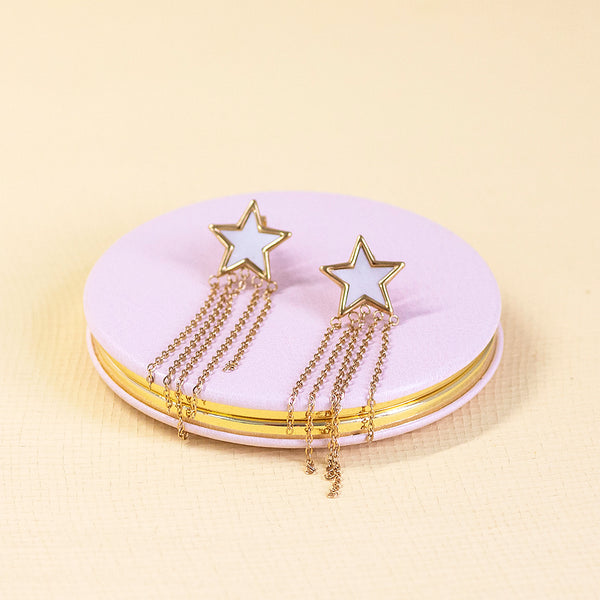 Star Chain Earrings with Mother of Pearl Detail