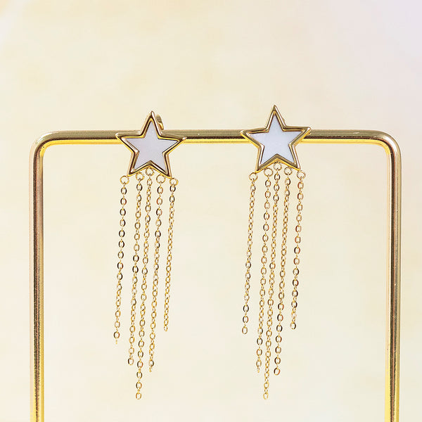 Star Chain Earrings with Mother of Pearl Detail