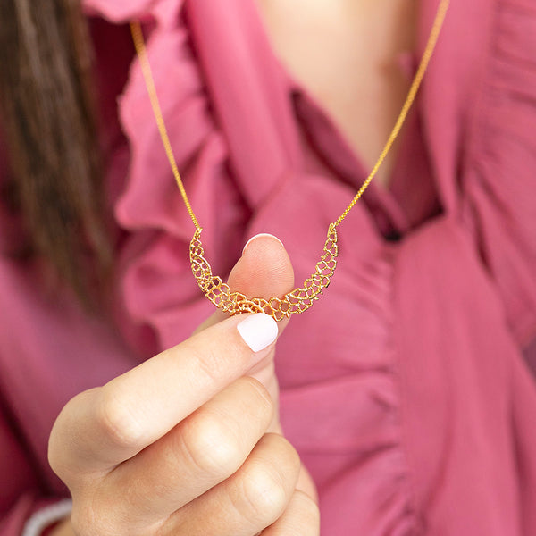 Abstract Filigree Crescent Moon Necklace