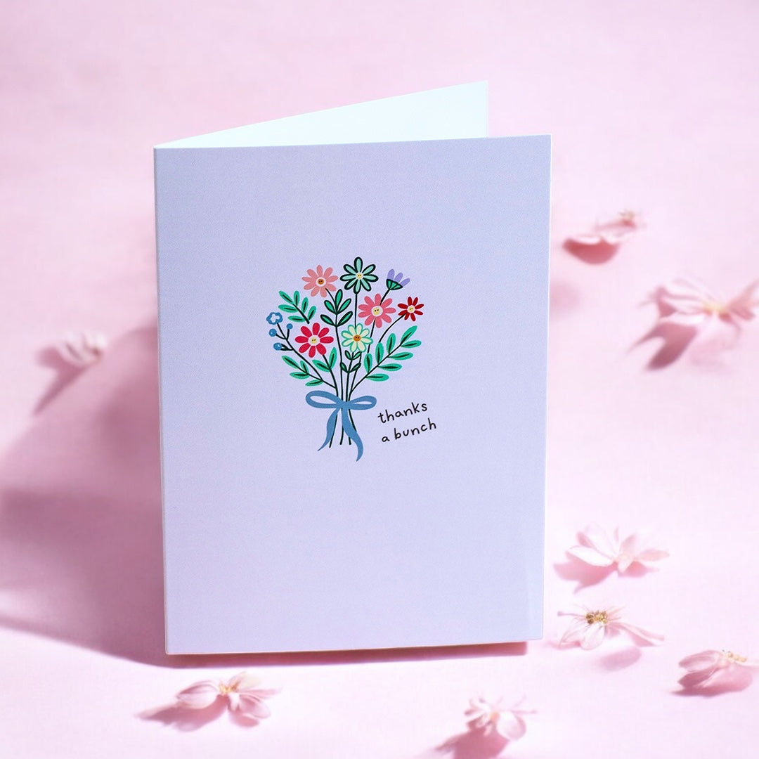 Thanks a Bunch Greeting Card – Floral Bouquet with Ribbon Design