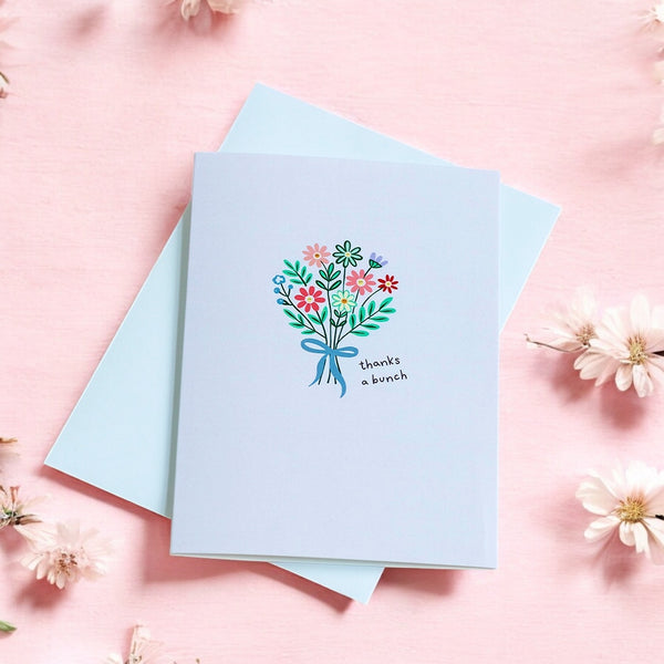 Thanks a Bunch Greeting Card – Floral Bouquet with Ribbon Design