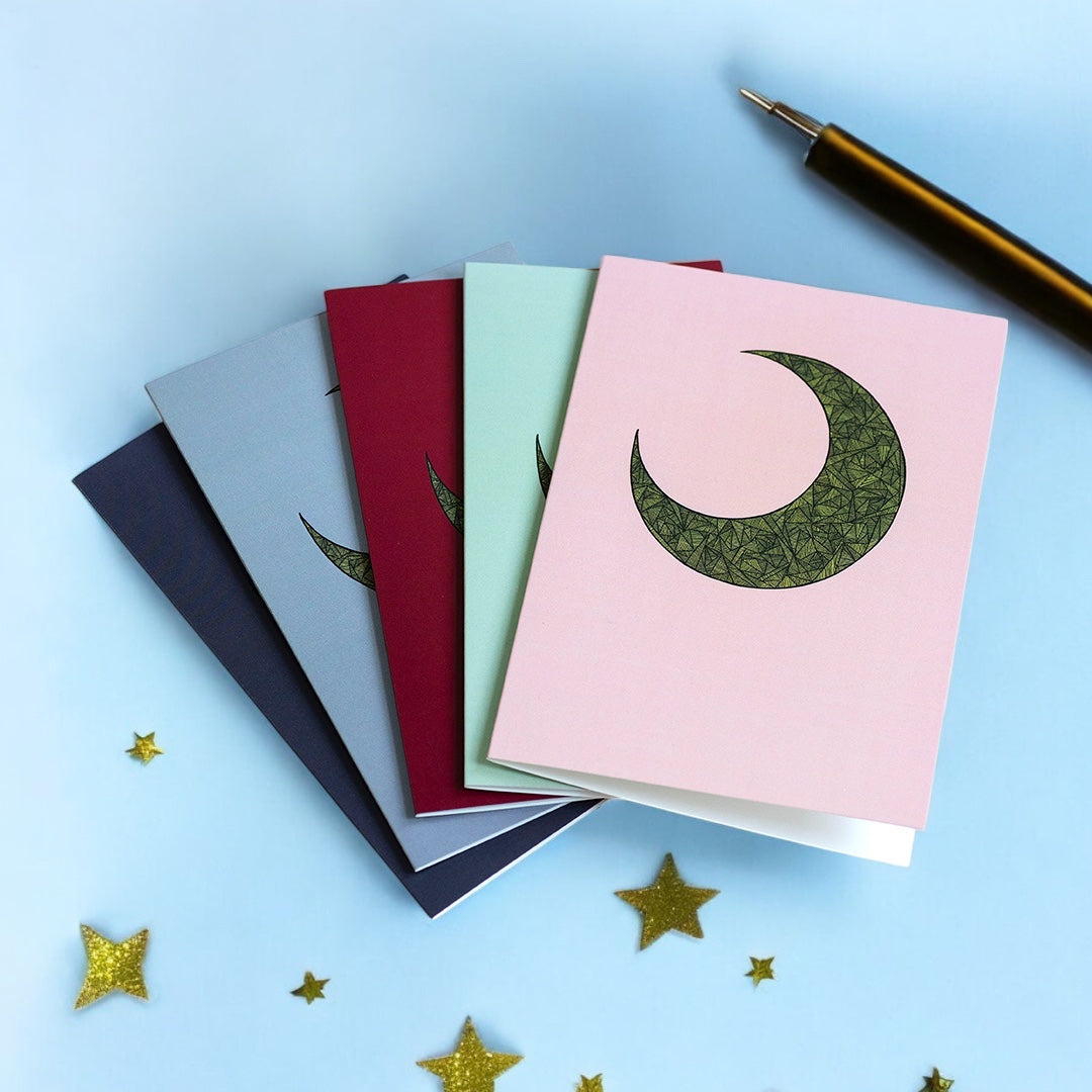 Set of 5 Abstract Moon Greeting Cards – Blank Inside for Any Occasion