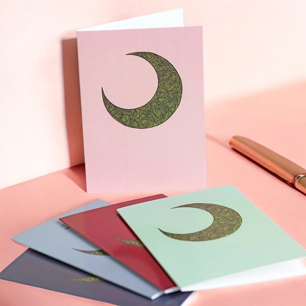 Set of 5 Abstract Moon Greeting Cards – Blank Inside for Any Occasion