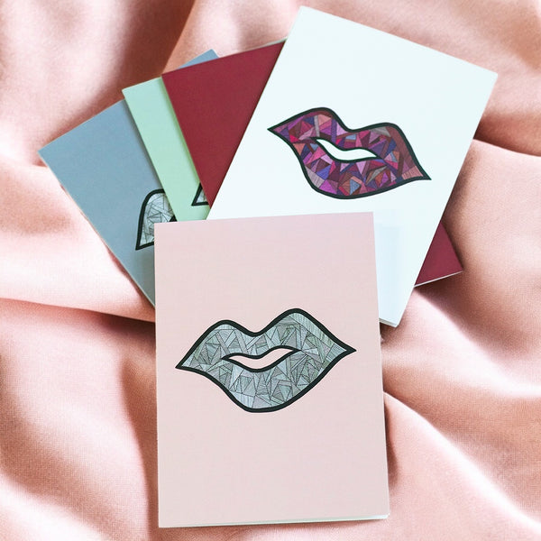 Set of 5 Abstract Lips Greeting Cards – Blank Inside for Any Occasion