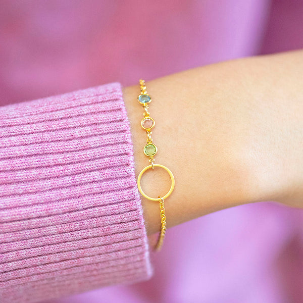 Mother And Three Children Circle Birthstone Bracelet