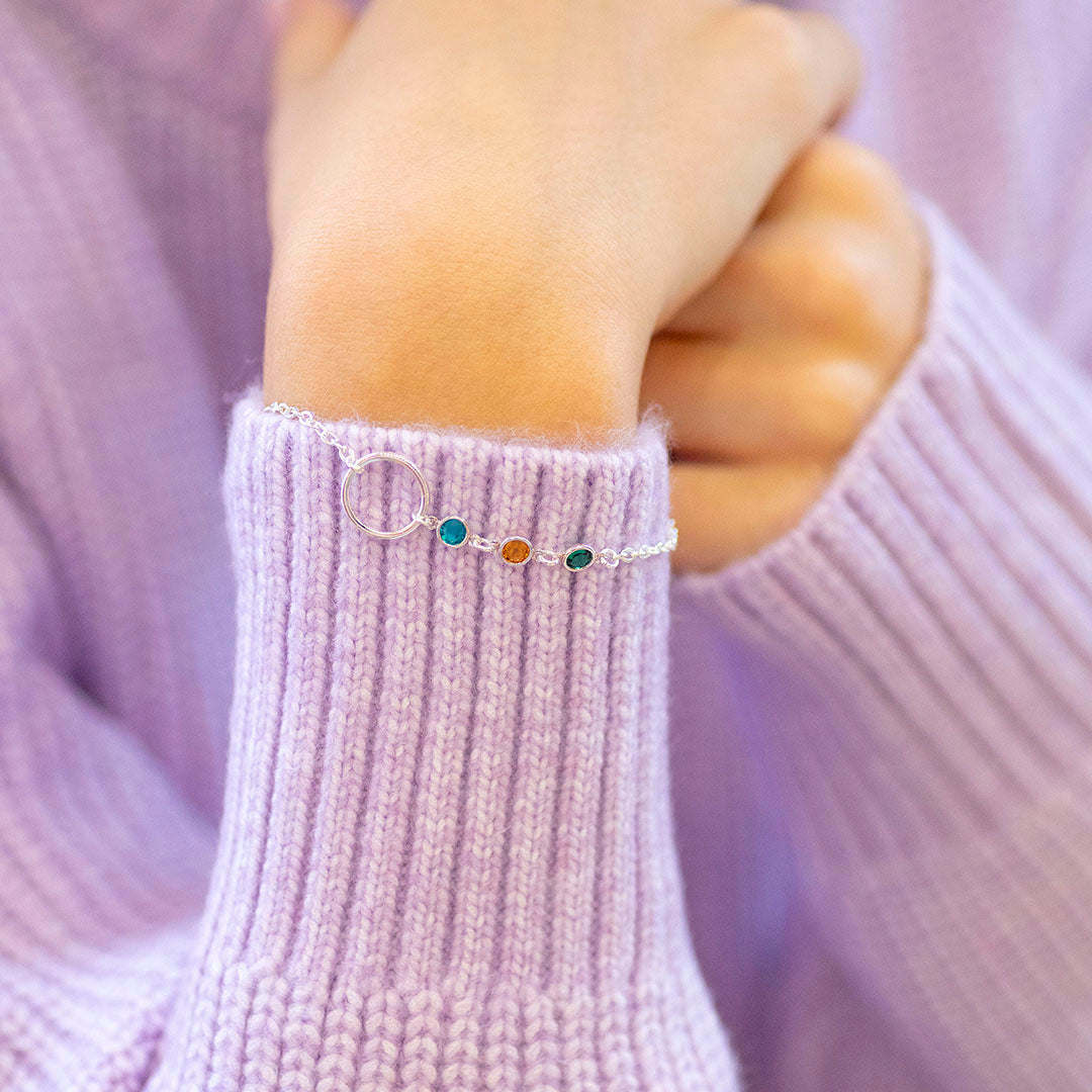 Mother And Three Children Circle Birthstone Bracelet