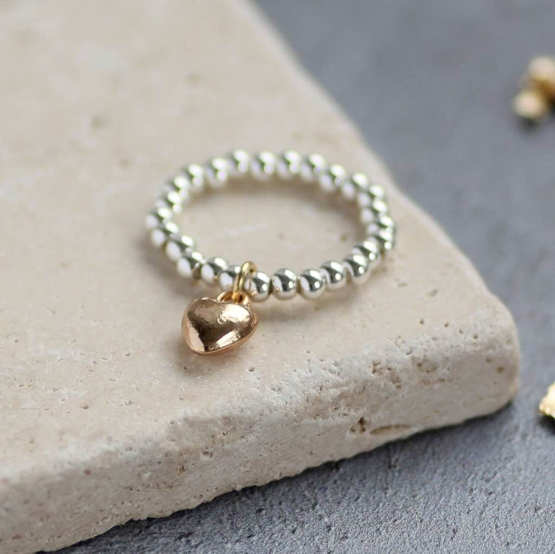 Image shows  beaded stretch heart ring