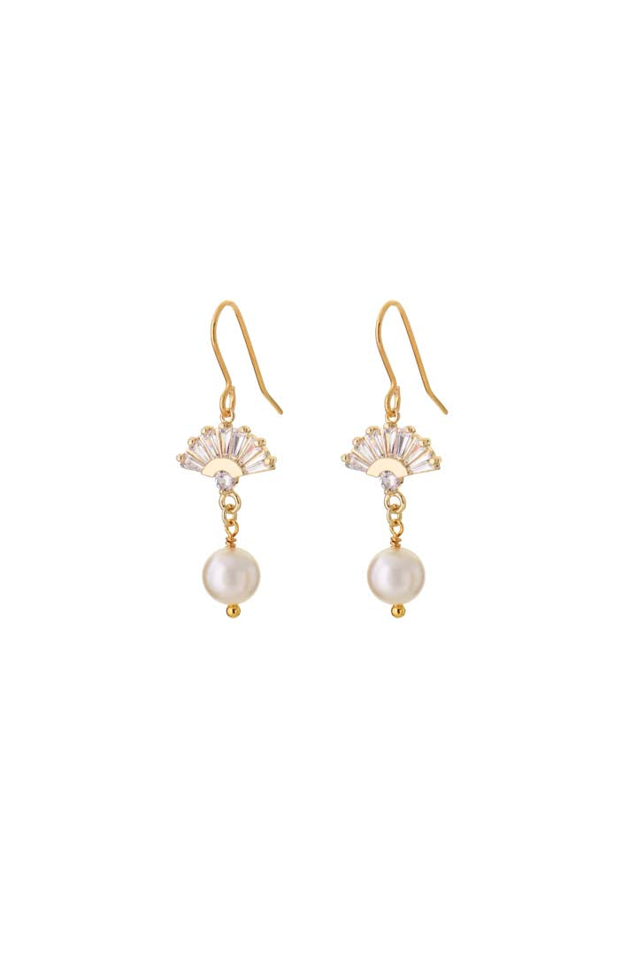 Crystal Fan & Pearl Earrings