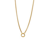 image shows gold plated box chain charm keeper necklave on a white background