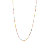 Image shows a gold plated chain necklace with coloured enamel beads