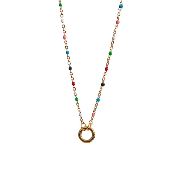 Image shows gold plated enamel charm keeper chain necklace