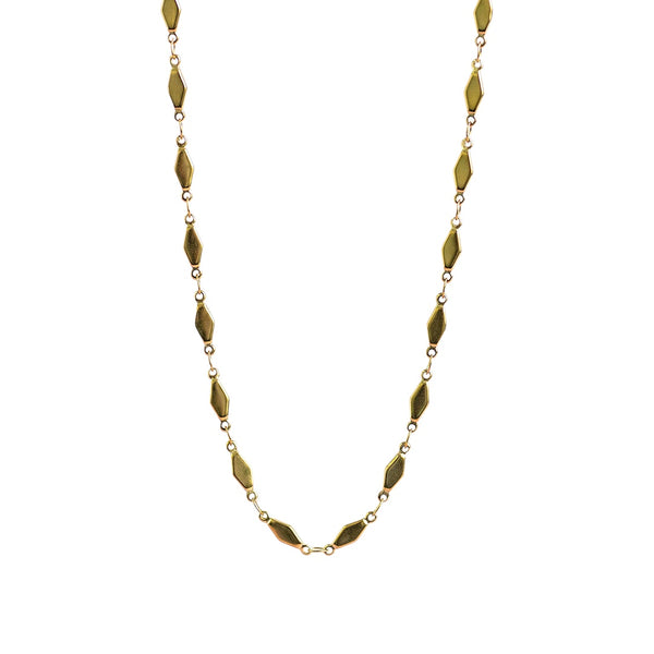 image show a gold plated rhombus link chain necklace