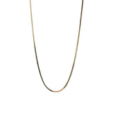 image shows a gold plated flat snake chain necklace