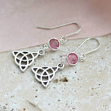 Image shows Celtic Knot Birthstone Earrings with October birthstone