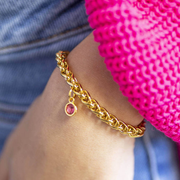 Image shows model wearing Chunky Rope Chain Birthstone Bracelet