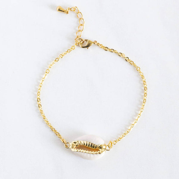 Image shows Cowrie Shell Bracelet on a white background
