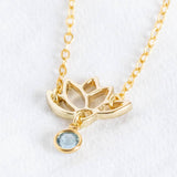 Image shows Dainty Lotus Necklace with Birthstone Detail