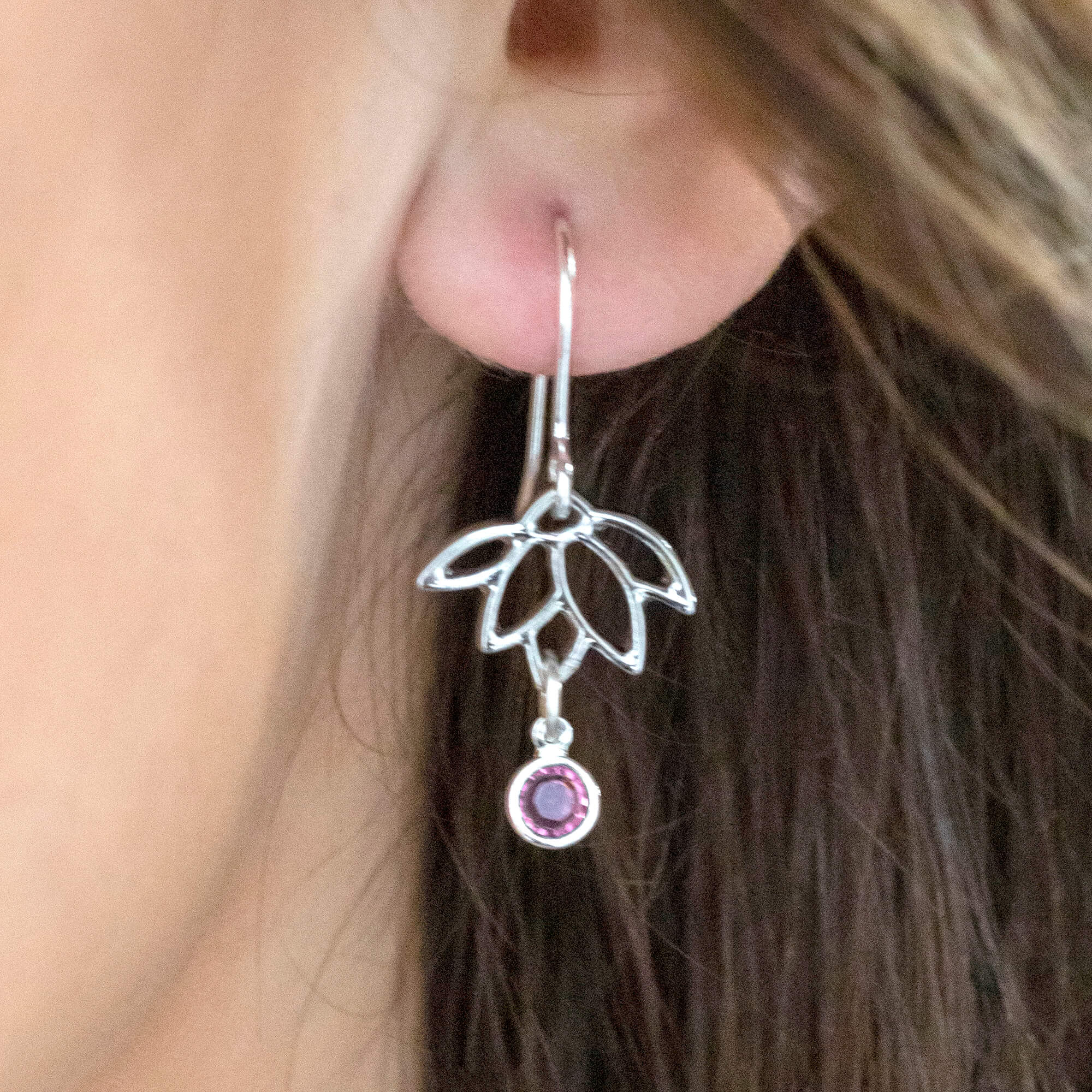 Delicate Lotus Birthstone Earrings JOY by Corrine Smith