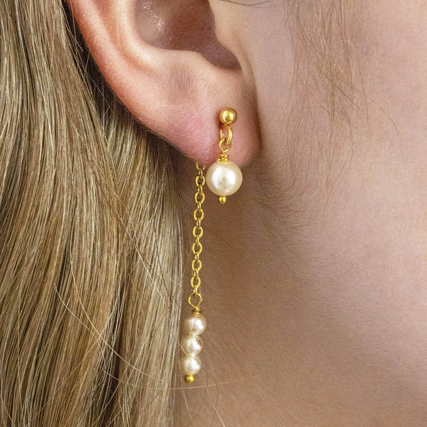 Two Way Double Drop Pearl Chain Earrings