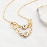 Image shows double initial friendship spinner necklace with the initials C & E