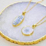 Image show round and oval Forget Me Not Pressed Flower Necklace