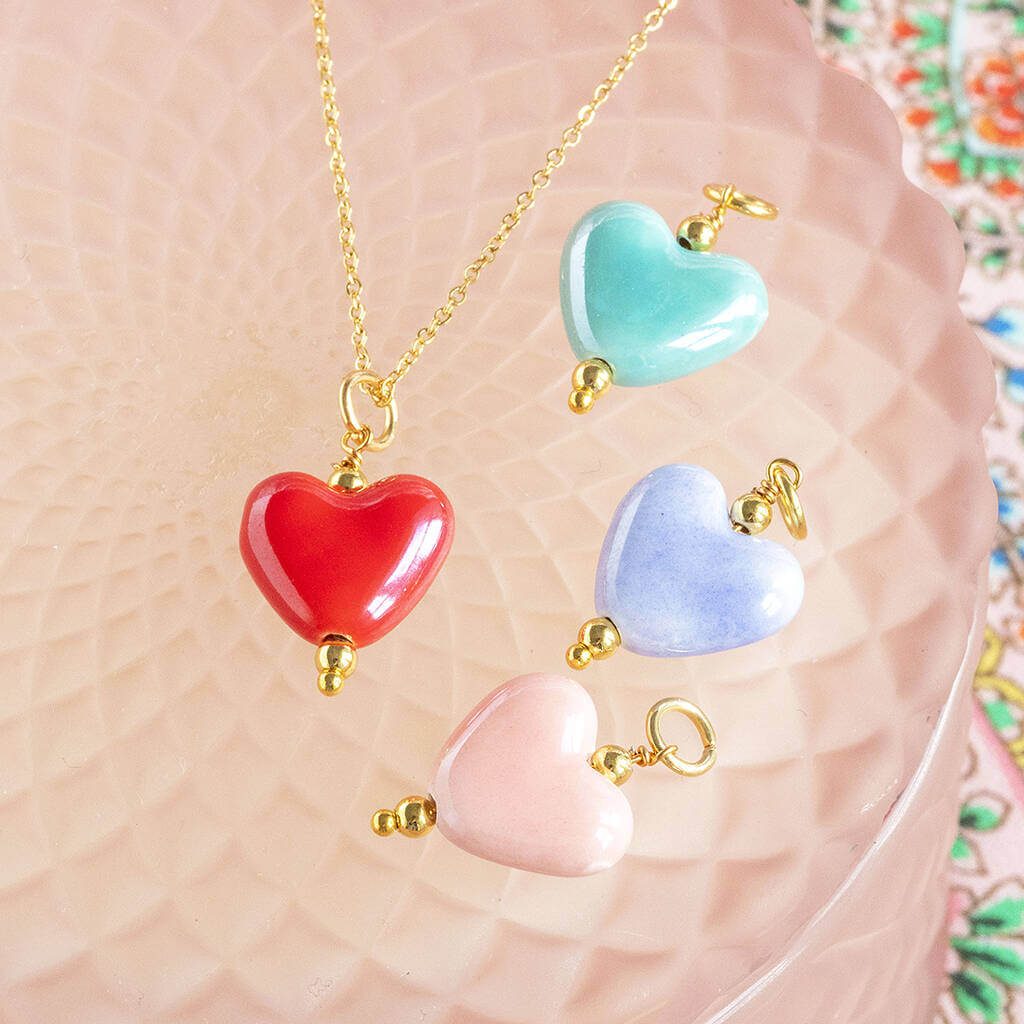 Four in One Glazed Ceramic Heart Necklace