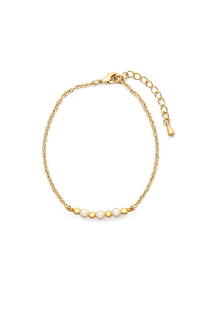Gold Plated Pearl Bar Chain Bracelet