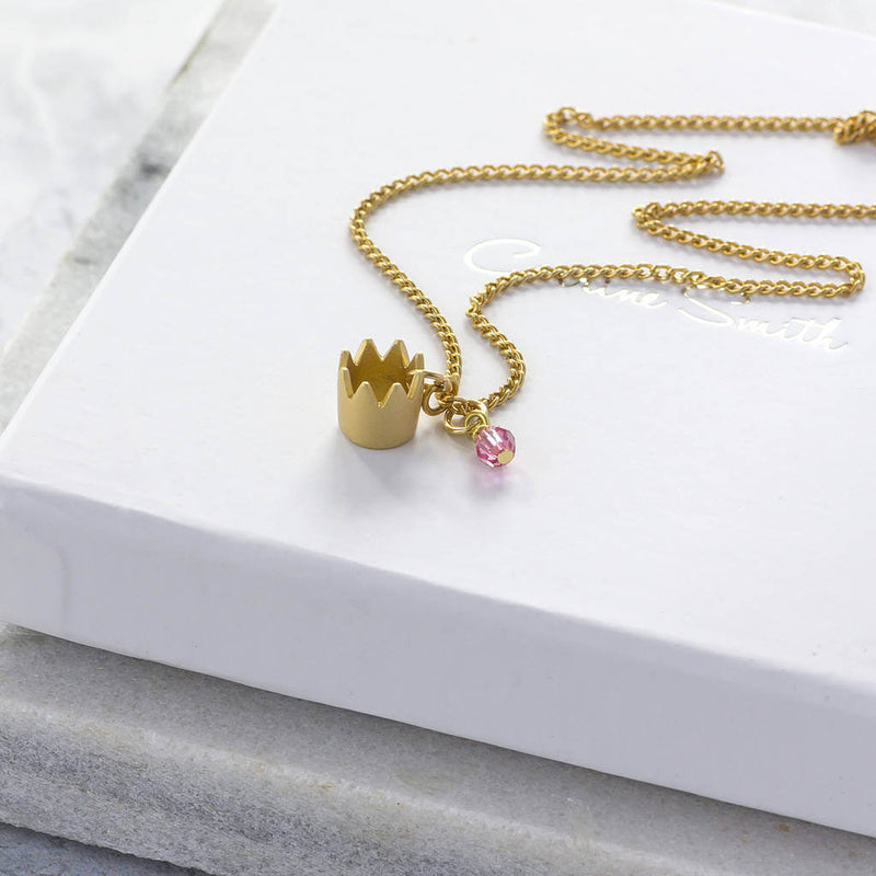 Image shows Gold Crown Birthstone Necklace