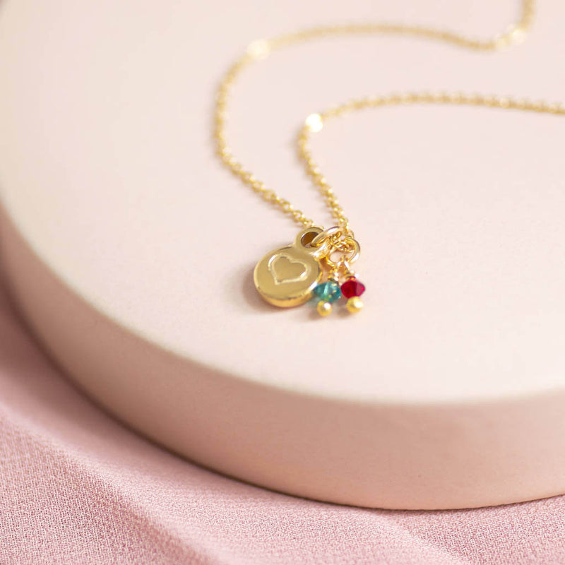 Gold Heart Nugget Birthstone Charm Necklace