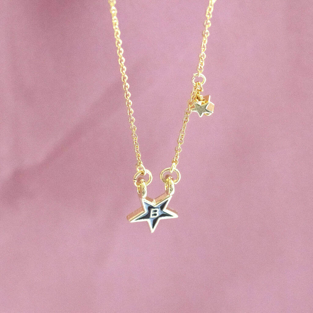 Gold Plated Enamel Star Initial Necklace JOY by Corrine Smith