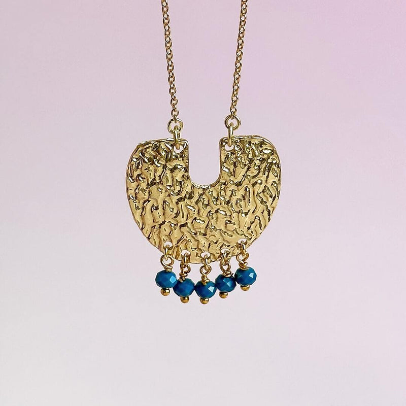 Image shows Gold Plated Indigo Bead Fringe Necklace