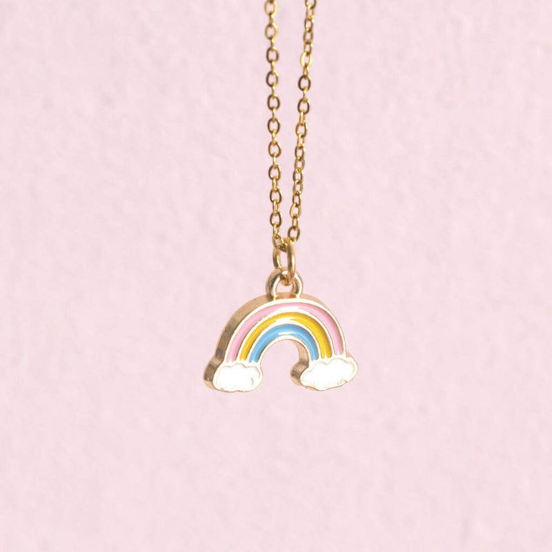 Image shows  gold plated pastel rainbow necklace