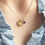Heart Charm Necklace with Heart Birthstone