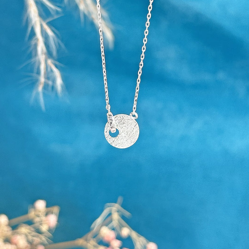 Silver Plated Dainty Textured Circle Necklace