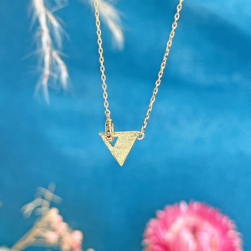 Gold Plated Dainty Textured Triangle Necklace