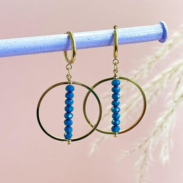 Image shows Indigo Beaded Stack Crystal Earrings