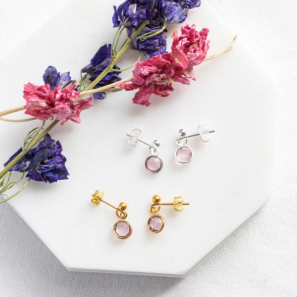 Image shows gold and silver June Birthstone Swarovski Crystal Drop Earrings