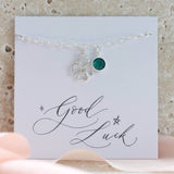 Image shows Lucky Four Leaf Clover Charm Bracelet with May birthstone