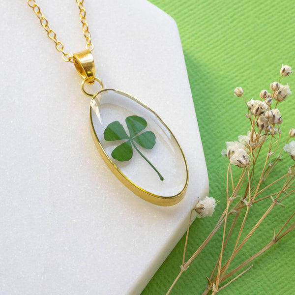 Image shows Lucky Four Leaf Clover Resin Necklace