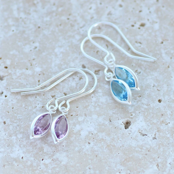 Image shows two pairs of Marquise Swarovski Crystal Birthstone Earrings